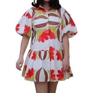 WKND Frock It Maldives White Floral Short Sleeve Mini Dress Women's Size Large